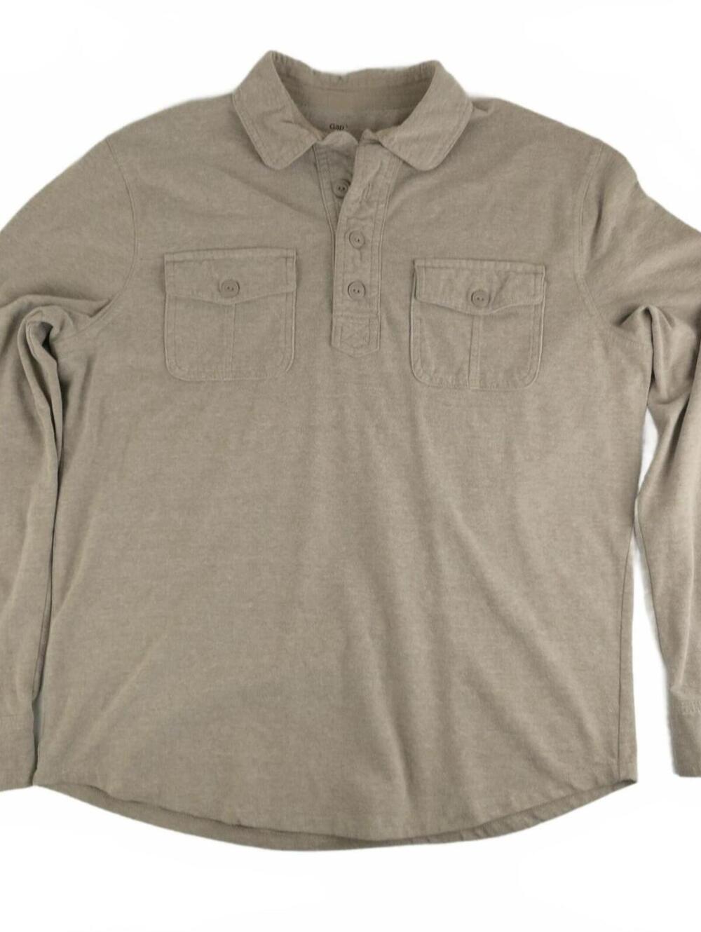Gap Long Sleeve Beige Polo Shirt with Button Pockets Size L